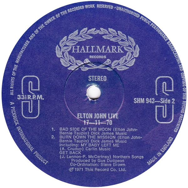 Elton John - 17-11-70 | Hallmark Records (SHM 942) - 4