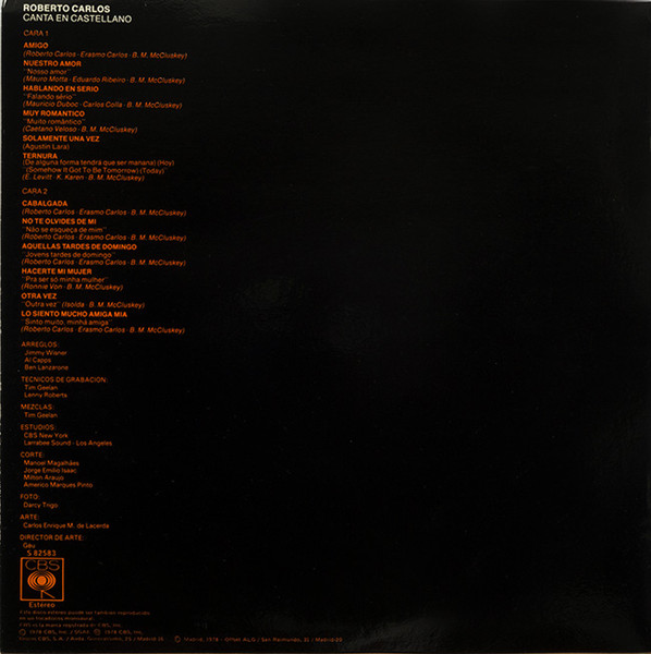 Roberto Carlos - Roberto Carlos Canta En Castellano | CBS (S 82583) - 2