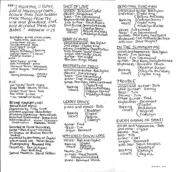 Bob Dylan - Shot Of Love | CBS (CBS 85178) - 3