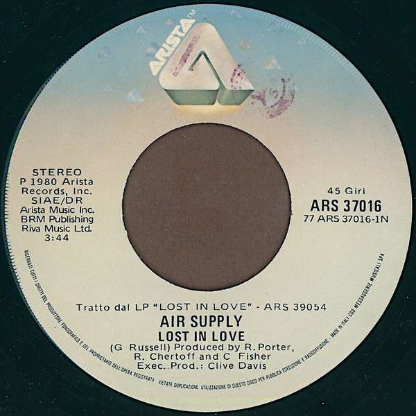 Air Supply - Lost In Love | Arista (ARS 37016) - 3