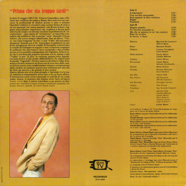 Renzo Arbore - Prima Che Sia Troppo Tardi | Fonit Cetra (STVL 6350) - 3 Renzo Arbore - Prima Che Sia Troppo Tardi | Fonit Cetra (STVL 6350) - 3