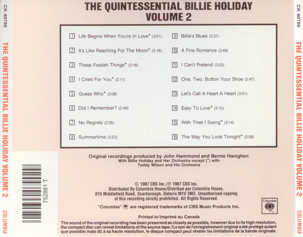 Billie Holiday - The Quintessential Billie Holiday Volume 2 [CD] | Columbia (CK-40790) - 4