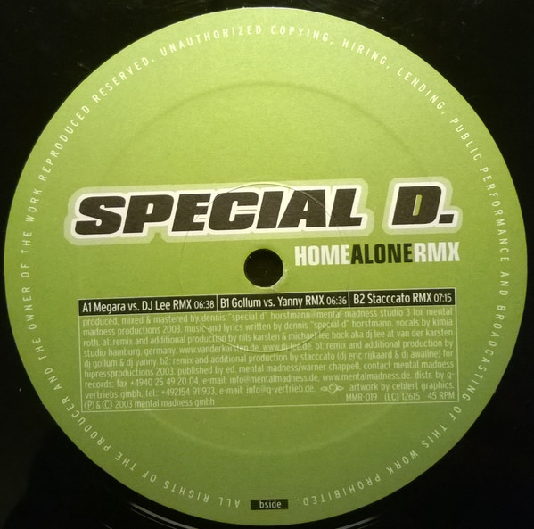Special D. - Home Alone (Rmx) | Mental Madness (MMR-019) - 3