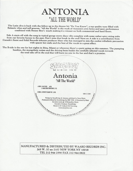 Antonia - All The World | Stoney Boy Music (SBM 12-2005) Antonia - All The World | Stoney Boy Music (SBM 12-2005)