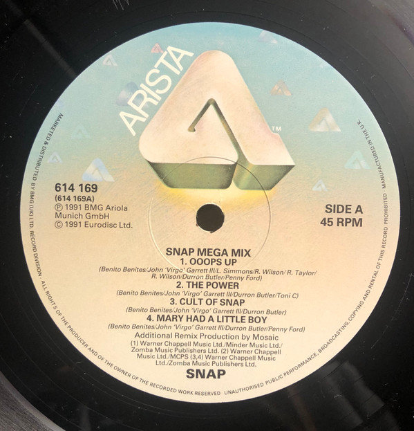 Snap! - Snap! Mega Mix | Arista (614 169) - 3