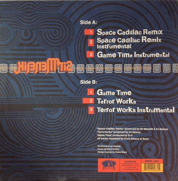 Sir Menelik AKA Cyclops 4000 - Space Cadillac Remix b/w Terror Works / Game Time | Rawkus (RWK 167) - 2