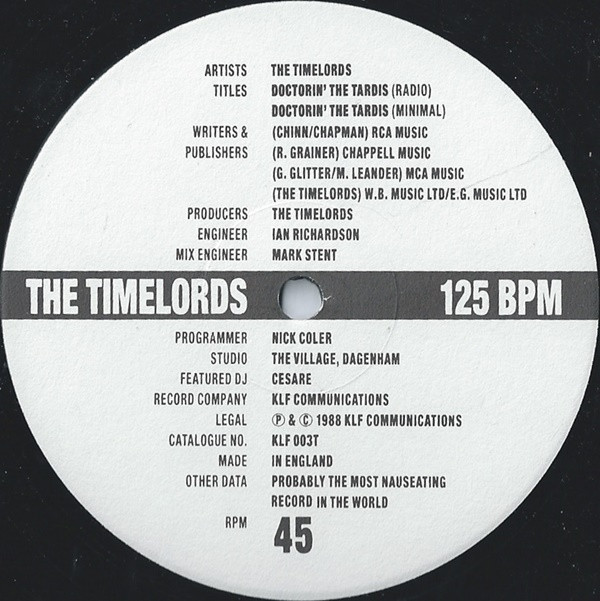 The Timelords - Doctorin' The Tardis | KLF Communications (KLF 003T) - 3
