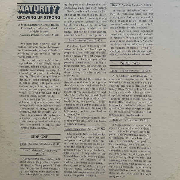 Myles Jackson - Maturity: Growing Up Strong | Scholastic Records (FS 12003) - 3