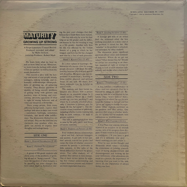 Myles Jackson - Maturity: Growing Up Strong | Scholastic Records (FS 12003) - 2