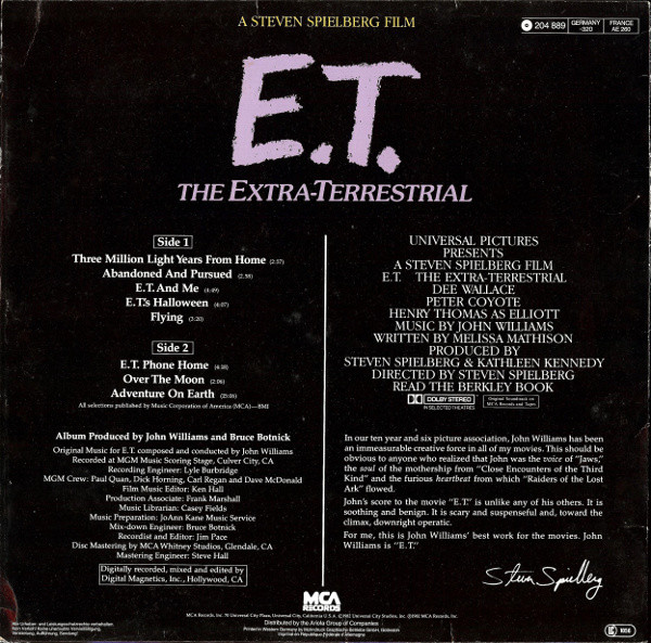 John Williams - E.T. The Extra-Terrestrial (Music From The Original Motion Picture Soundtrack) | MCA Records (204 889) - 2