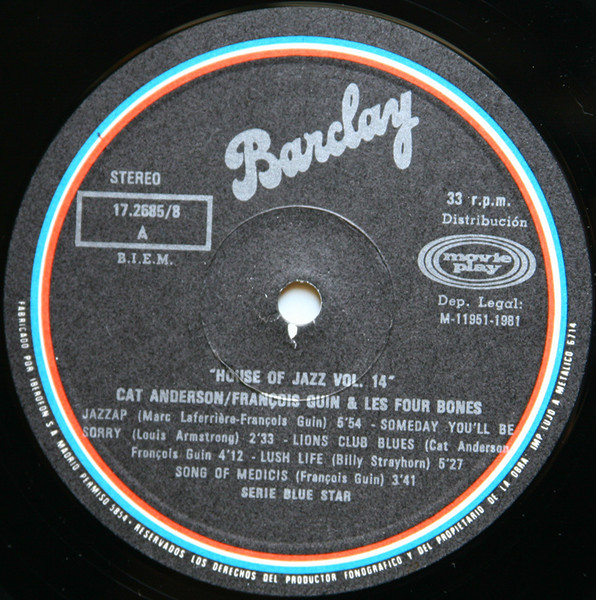 Cat Anderson / François Guin & The Four Bones - House Of Jazz Volume 14 | Barclay (17.2685/8) - 3