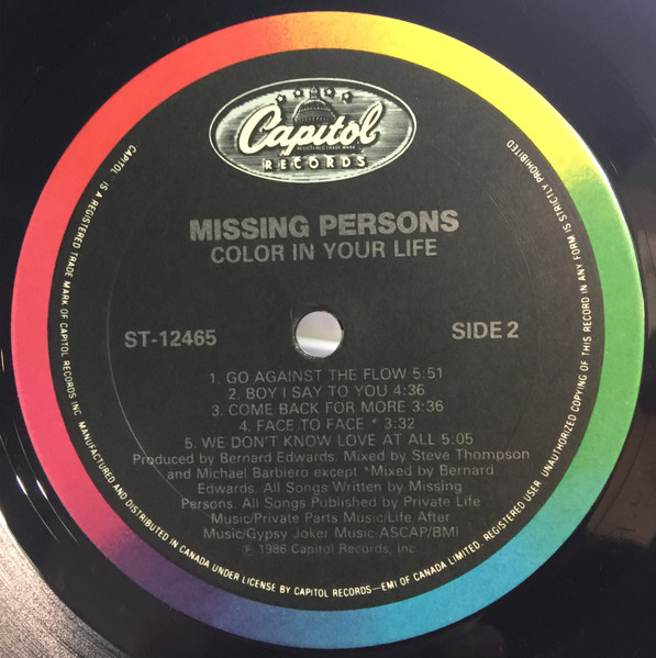 Missing Persons - Color In Your Life | Capitol Records (ST-12465) - 4