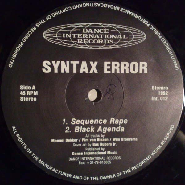 Syntax Error - Sequence Rape | Dance International Records (Int. 012) - 2