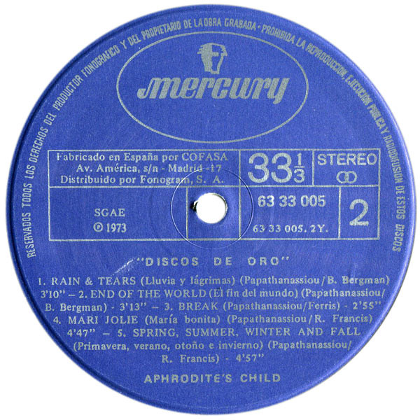 Aphrodite's Child - Disco De Oro | Mercury (63 33 005) - 4