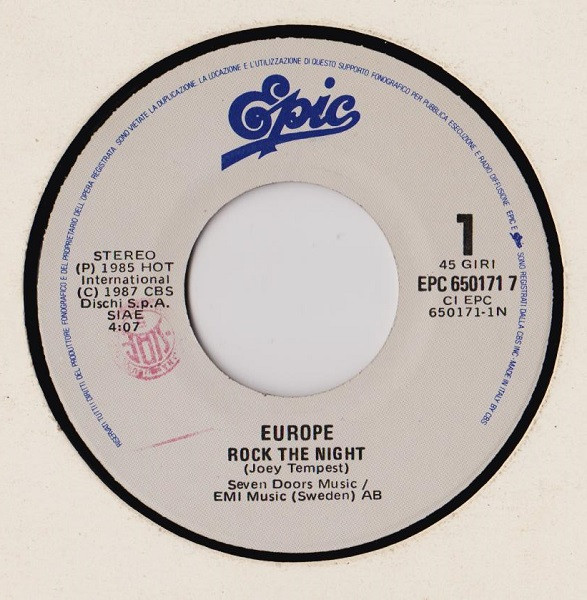 Europe - Rock The Night | Epic (EPC 650171 7) - 3