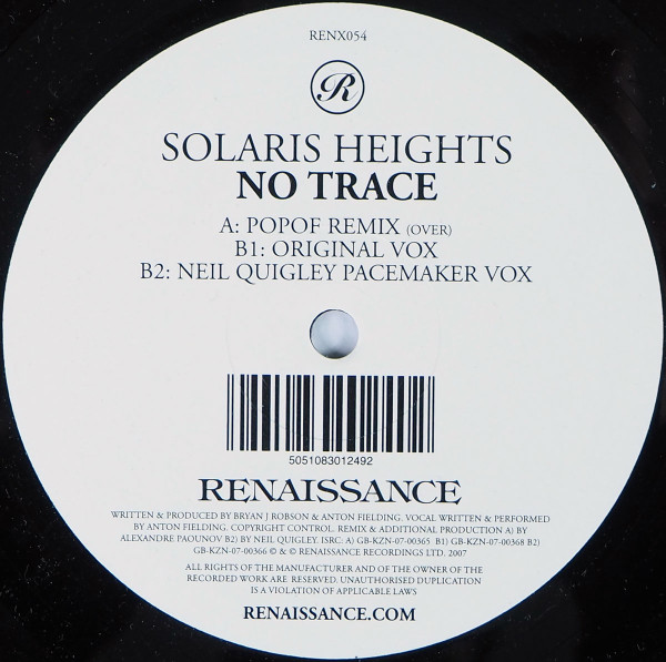 Solaris Heights - No Trace | Renaissance (RENX054)