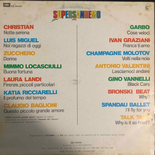 Various - Supersanremo 1985 | EMI (64 2605081) - 2