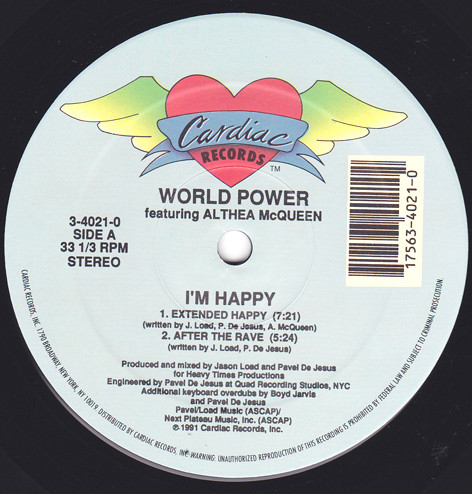 World Power Featuring Althea McQueen - I'm Happy | Cardiac Records (3-4021-0) - 2