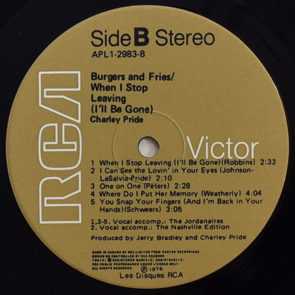 Charley Pride - Burgers And Fries / When I Stop Leaving (I'll Be Gone) | RCA Victor (APL1-2983) - 4