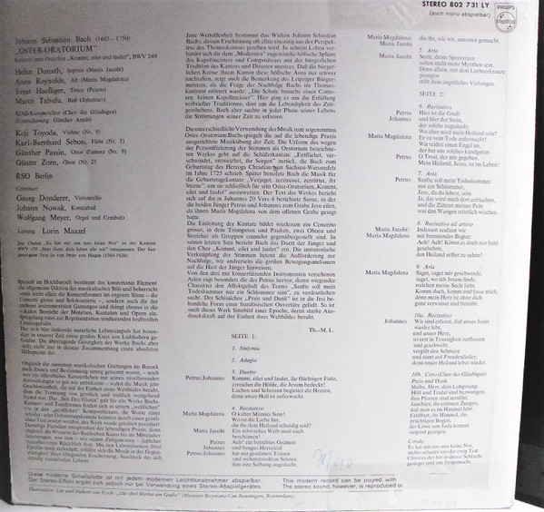 Johann Sebastian Bach - Helen Donath , Anna Reynolds , Ernst Haefliger , Martti Talvela , Radio-Symphonie-Orchester Berlin , Lorin Maazel - Oster-Oratorium, BWV 249 | Philips (802 731 LY) - 2 Johann Sebastian Bach - Helen Donath , Anna Reynolds , Ernst Haefliger , Martti Talvela , Radio-Symphonie-Orchester Berlin , Lorin Maazel - Oster-Oratorium, BWV 249 | Philips (802 731 LY) - 2