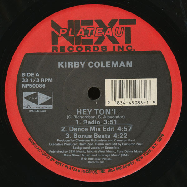Kirby Coleman - Hey Ton'i | Next Plateau Records Inc. (NP50086) Kirby Coleman - Hey Ton'i | Next Plateau Records Inc. (NP50086)
