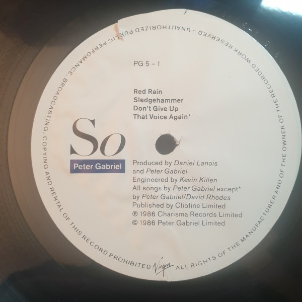 Peter Gabriel - So | Charisma (PG 5) - 3 Peter Gabriel - So | Charisma (PG 5) - 3