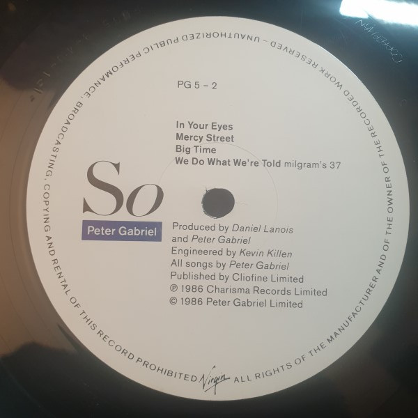 Peter Gabriel - So | Charisma (PG 5) - 4 Peter Gabriel - So | Charisma (PG 5) - 4