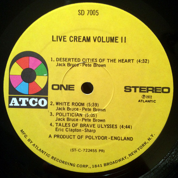 Cream - Live Cream Volume II | Atco Records (SD 7005) - 2