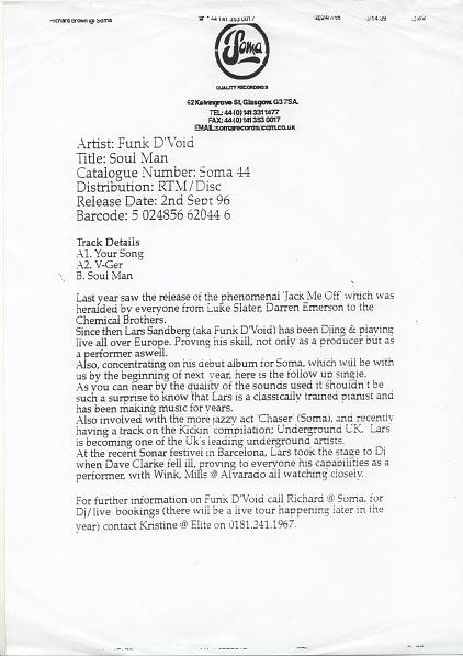 Funk D'Void - Soul Man | Soma Quality Recordings (SOMA 044) - 2