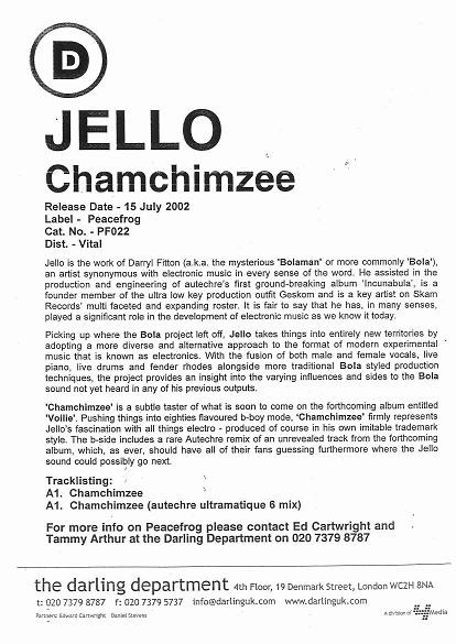 Jello - Chamchimzee | Peacefrog Records (PFG022) - 2