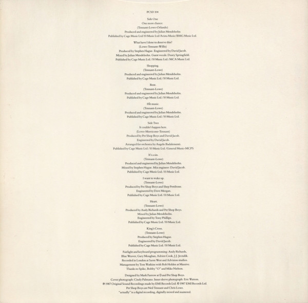 Pet Shop Boys - Actually | Parlophone (PCSD 104) - 6 Pet Shop Boys - Actually | Parlophone (PCSD 104) - 6