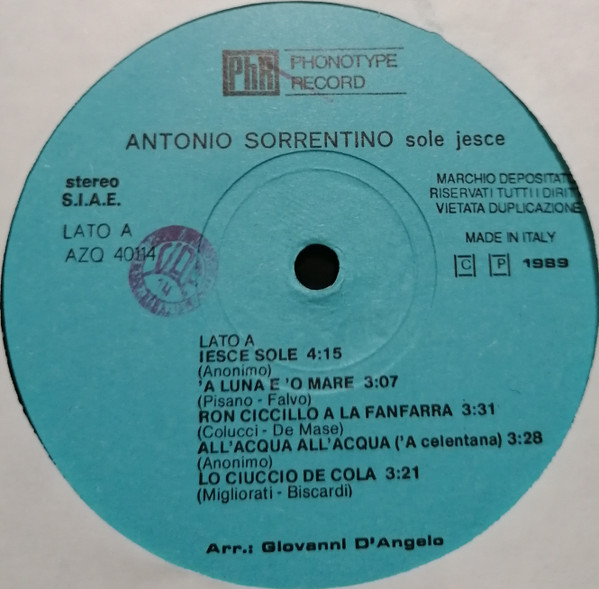 Antonio Sorrentino - Sole Jesce | Phonotype Record (AZQ 40114) - 3