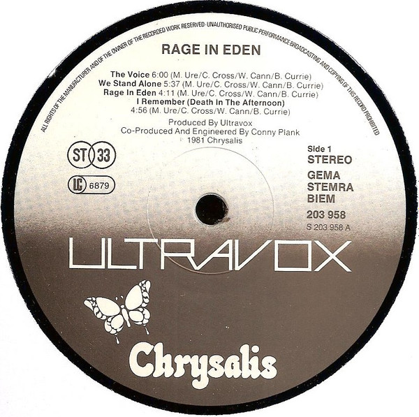 Ultravox - Rage In Eden | Chrysalis (203 958) - 3