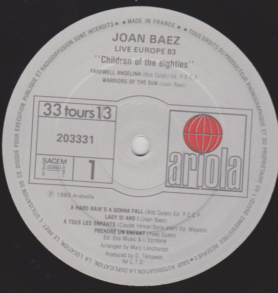 Joan Baez - Live Europe 83 - Children Of The Eighties | Ariola (203331) - 2