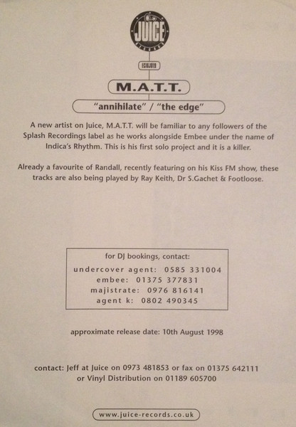 M.A.T.T - Annihilate / The Edge | Juice Records (ECIUJ019)