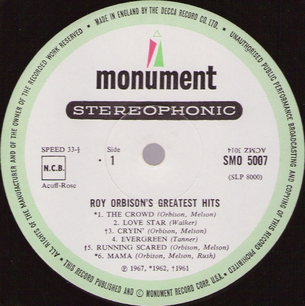 Roy Orbison - Roy Orbison's Greatest Hits | Monument (SMO 5007) - 4