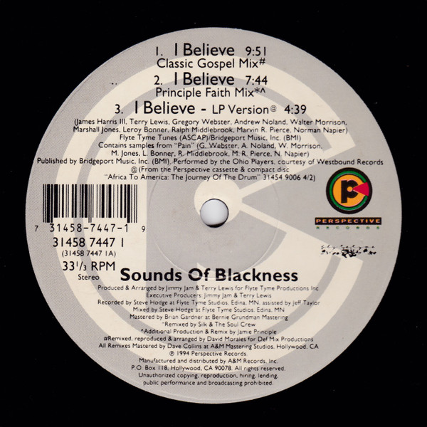 Sounds Of Blackness - I Believe | Perspective Records (31458 7447-1)