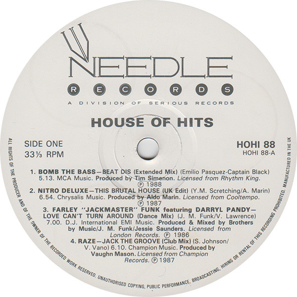 Various - House Hits | Needle Records (HOHI 88) - 3