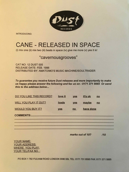 Cane - Released In Space | Dust Records (12 DUST005) - 4 Cane - Released In Space | Dust Records (12 DUST005) - 4