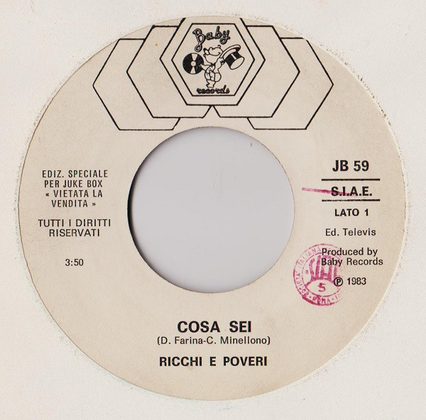 Ricchi E Poveri / Pink Project - Cosa Sei / Hypnotized | Baby Records (JB 59)