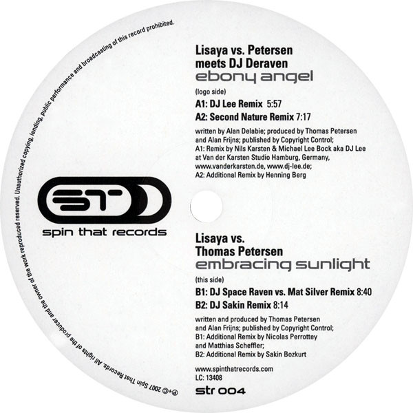 Lisaya Vs. Thomas Petersen Meets DJ Deraven - Ebony Angel / Embracing Sunlight | Spin That Records (STR 004) - main