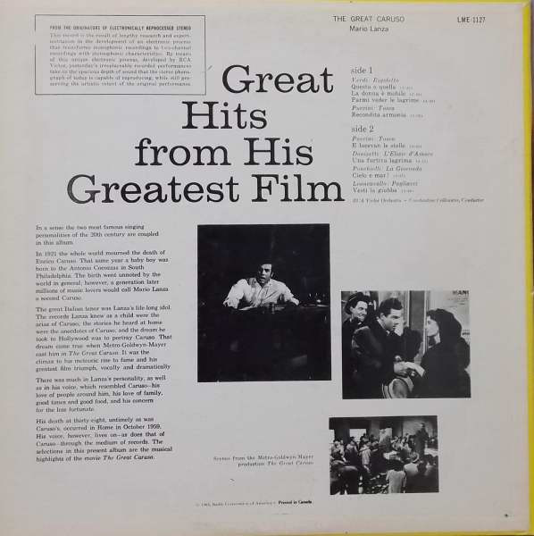 Mario Lanza - The Great Caruso [Vinyl] | RCA Victor Red Seal (LME-1127) - 2
