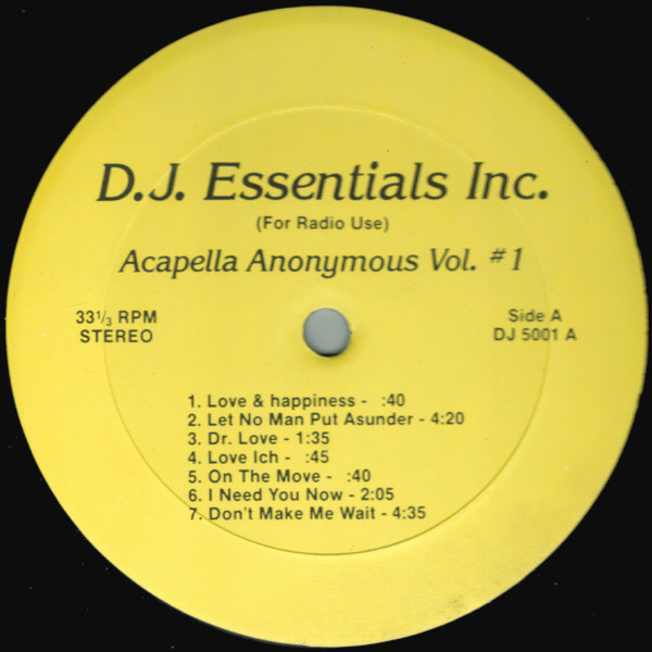 Various - Acapella Anonymous Vol. #1 | DJ Essentials Inc. (DJ 5001) - main