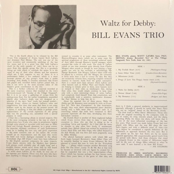 The Bill Evans Trio , Scott LaFaro , Paul Motian , Bill Evans - Waltz for Debby | DOL (DOL862HB) - 2