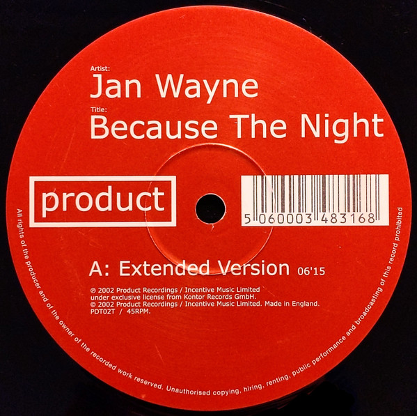 Jan Wayne - Because The Night | Product Recordings (PDT02T) - 3
