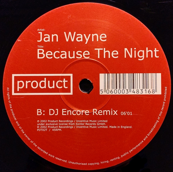 Jan Wayne - Because The Night | Product Recordings (PDT02T) - 4