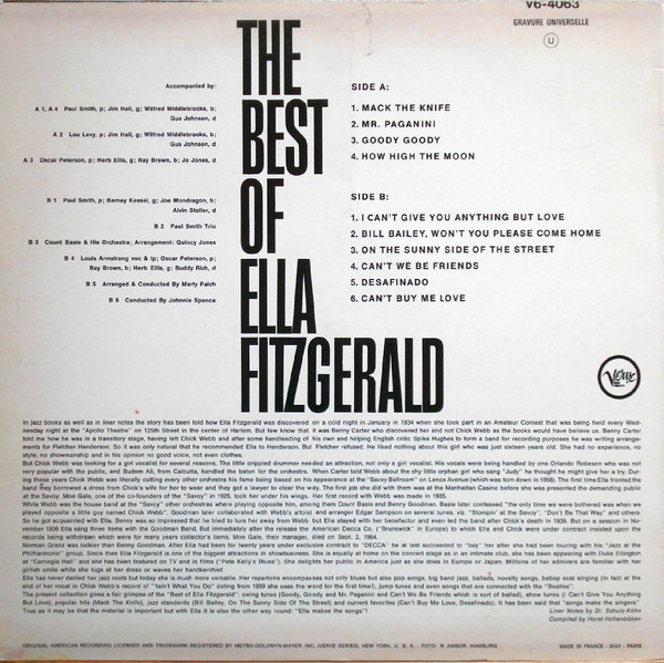 Ella Fitzgerald - The Best Of Ella Fitzgerald | Verve Records (V6-4063) - 2