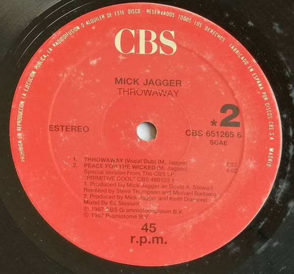 Mick Jagger - Throwaway (Remix) | CBS (651265 6) - 3