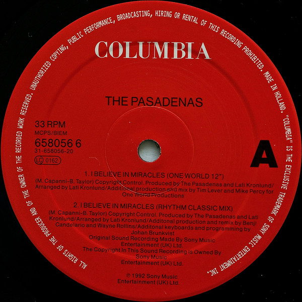 The Pasadenas - I Believe In Miracles | Columbia (658056 6) - 3