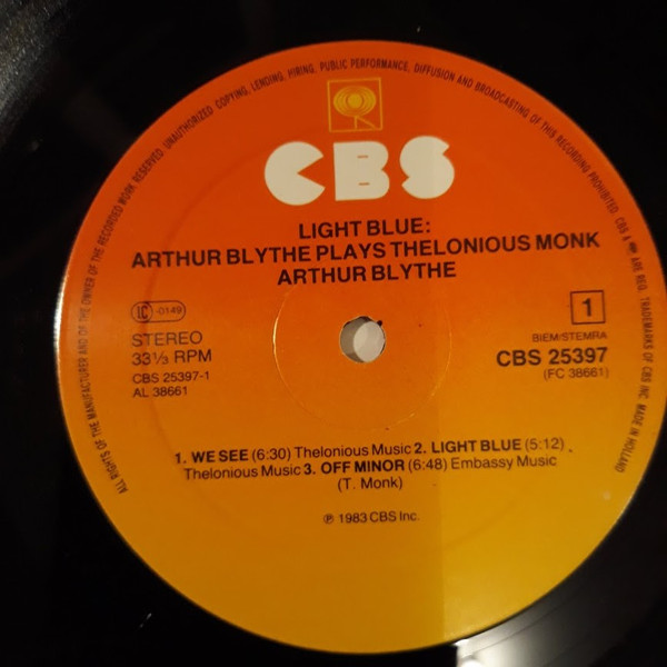 Arthur Blythe - Light Blue: Arthur Blythe Plays Thelonious Monk | CBS (25397) - 3
